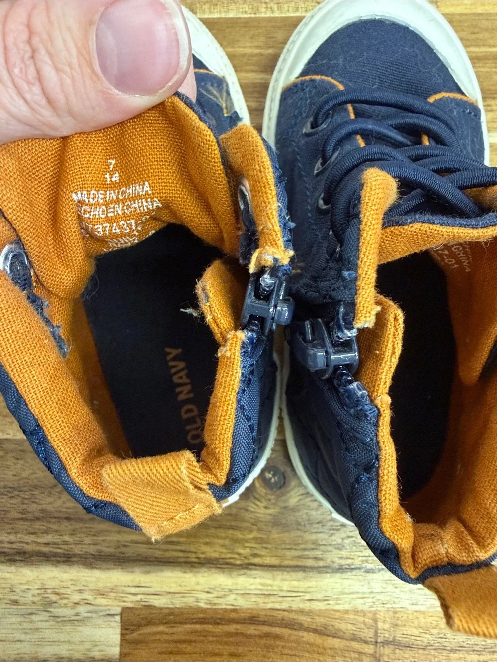 Old Navy Navy and Orange Kids High-Top Sneakers with Side Zipper